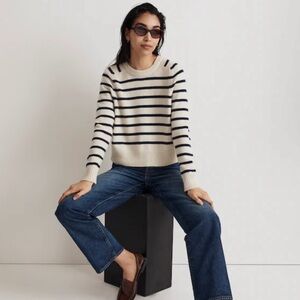 NWOT Madewell Cashmere Sweater in Cream and Navy,XL